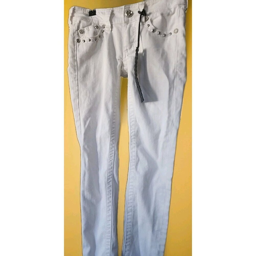 Affliction Women's Skinny Jeans in White with Stud Accents